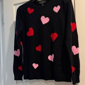 NWT-Charter Club Luxury Black Cashmere Sweater with Red and Pink Hearts